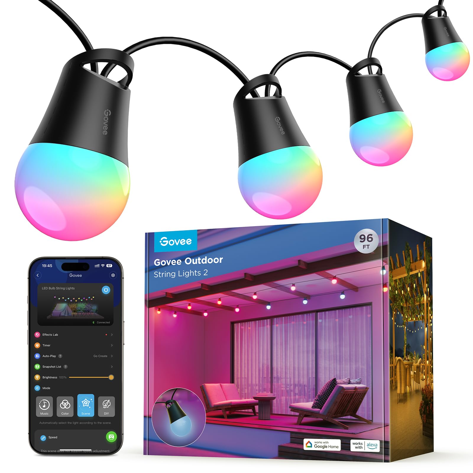 Guirnalda De Luces Para Exteriores Govee Smart 2 Rgbic De 96 Pies Con Bombillas - Venta Internacional. $4,185