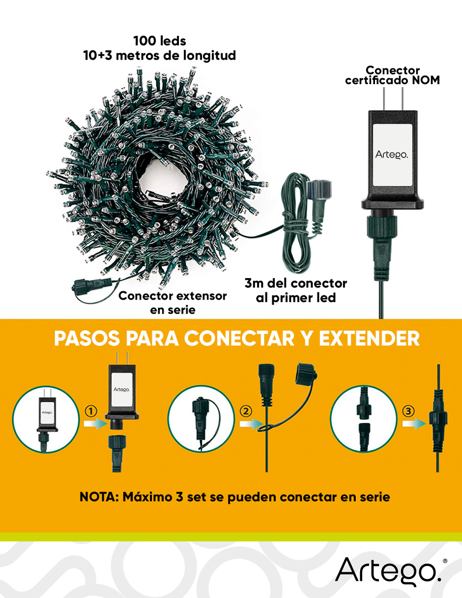 Foto 5 pulgar | Luces Serie De Navidad Christmas 100 Led Luz Cálida Cable Verde Cuenta Con Conector Eléctrico 8 Modos De Uso Con