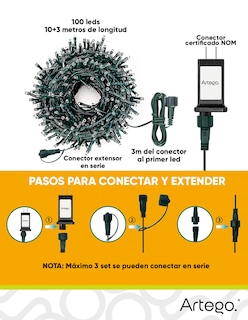 Foto 4 | Luces Serie De Navidad Christmas 100 Led Luz Cálida Cable Verde Cuenta Con Conector Eléctrico 8 Modos De Uso Con
