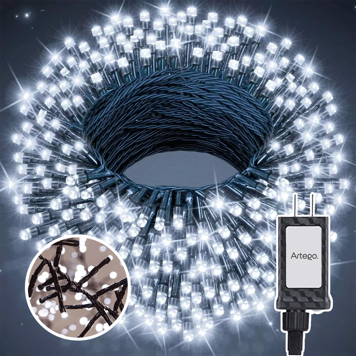 Foto 3 pulgar | Luces De Navidad Serie 300 Led Cluster Alta Densidad Luz Blanca Cable Verde Para Uso Interior Exterior  8 Modos De Uso
