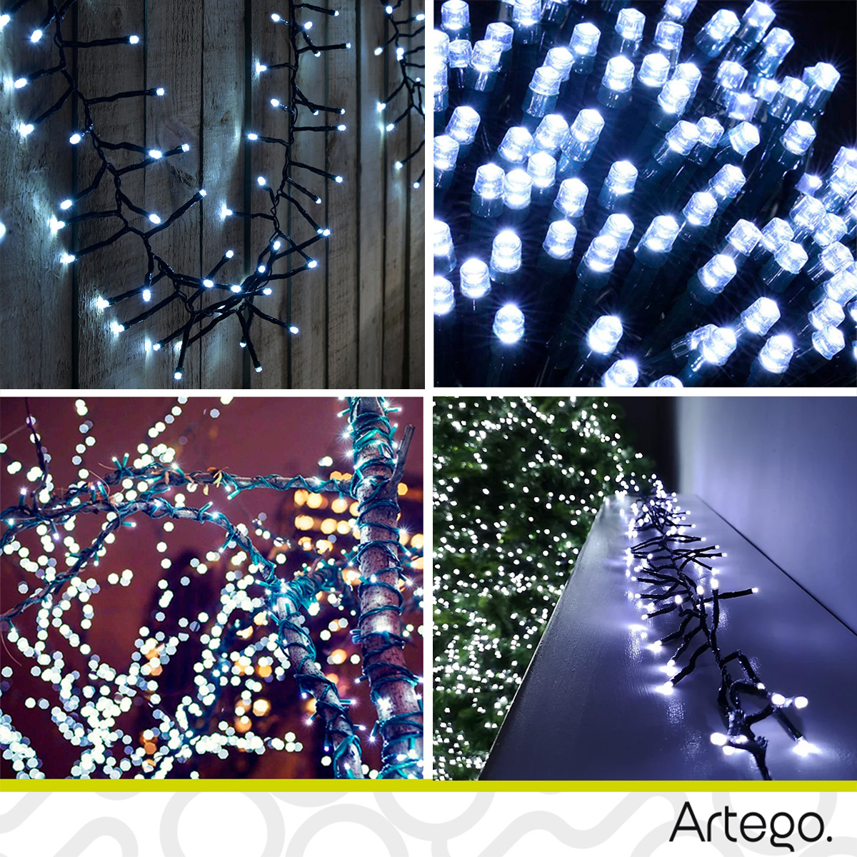 Foto 3 | Luces De Navidad Serie 300 Led Cluster Alta Densidad Luz Blanca Cable Verde Para Uso Interior Exterior  8 Modos De Uso