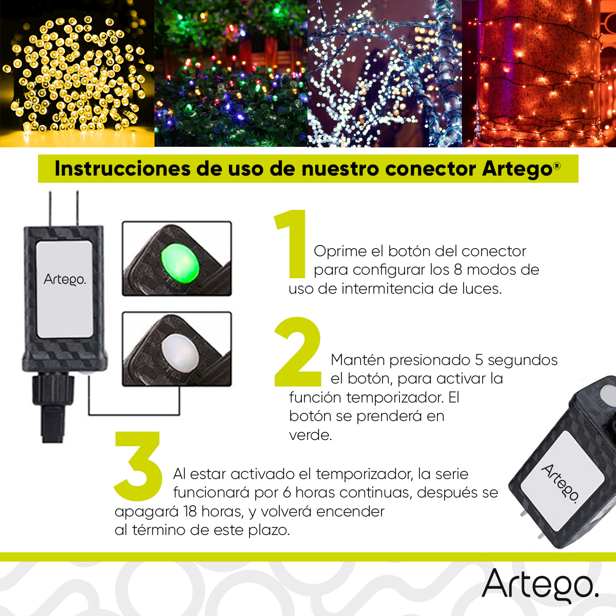 Foto 9 pulgar | Luces De Navidad Serie 300 Led Cluster Alta Densidad Luz Blanca Cable Verde Para Uso Interior Exterior  8 Modos De Uso