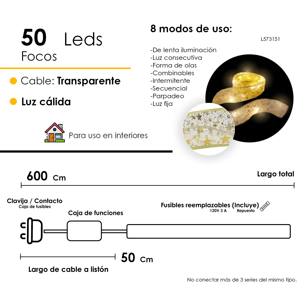 Foto 3 pulgar | Liston Led Dorado Luz Cálida Para Árbol Navideño 6 Metros