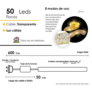 Foto 2 | Liston Led Dorado Luz Cálida Para Árbol Navideño 6 Metros
