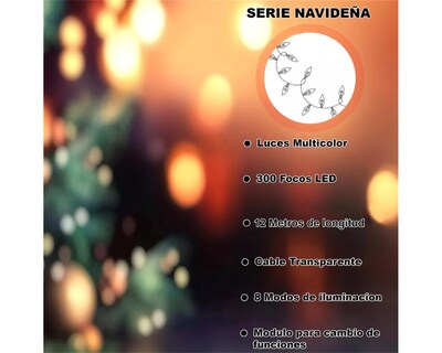 Foto 6 | Serie Navideña 300 Luces Led Decorativa Multicolor 12 m