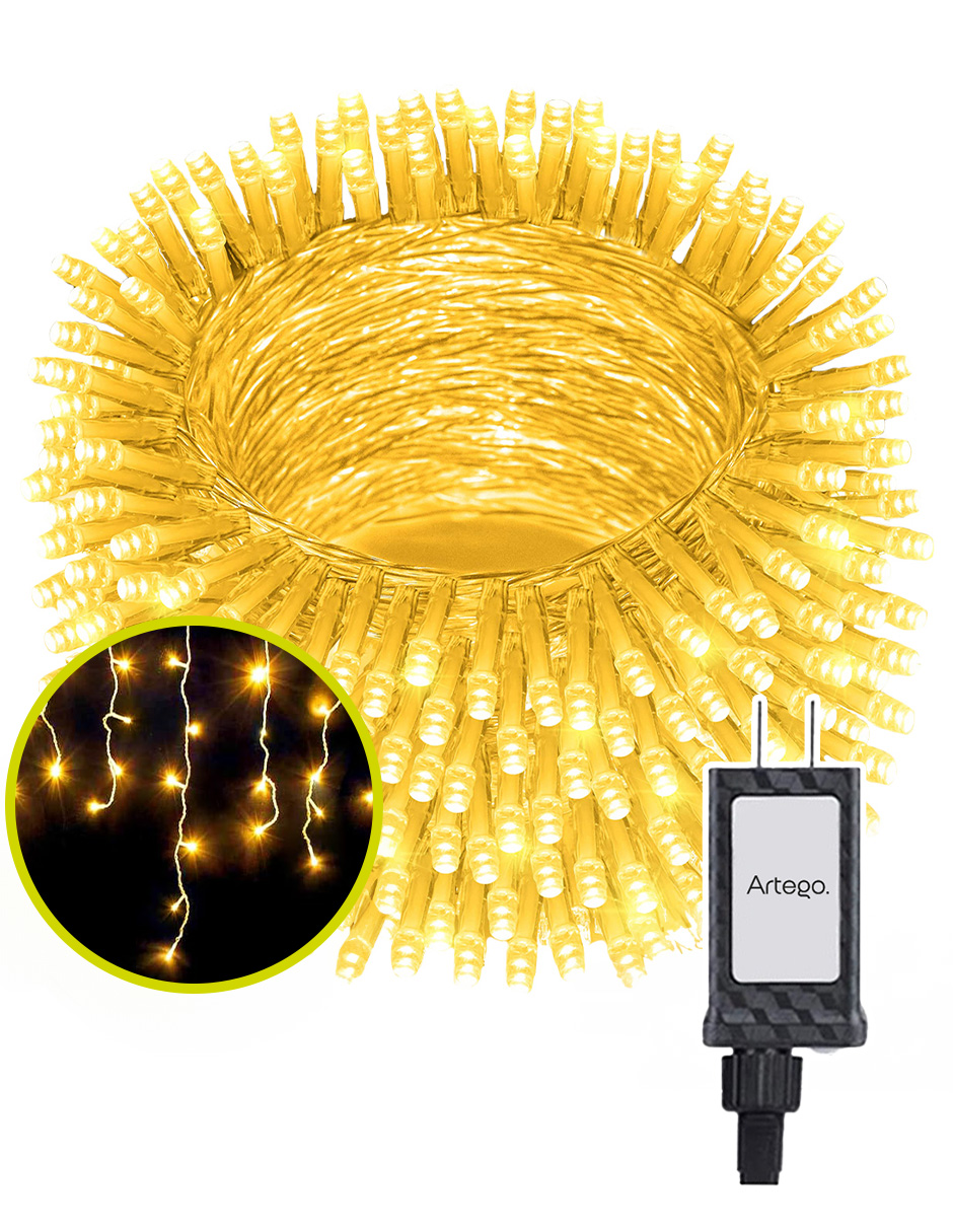 Serie tipo Cascada de Navidad Christmas 192 Led Luz Cálida Cable 8 Modos Uso Temporizador