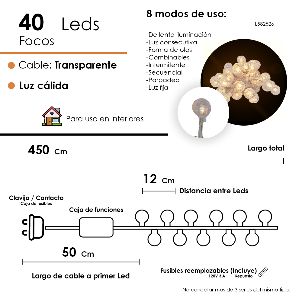 Foto 3 pulgar | Serie Navideña  Led Burbuja Luz Cálida 4.5 Metros 40 Luces