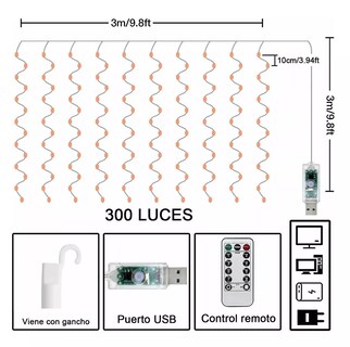 Foto 6 | Cortinas Serie De Luces 300 Led Decorativas Usb 3 X 3 M Tricolor
