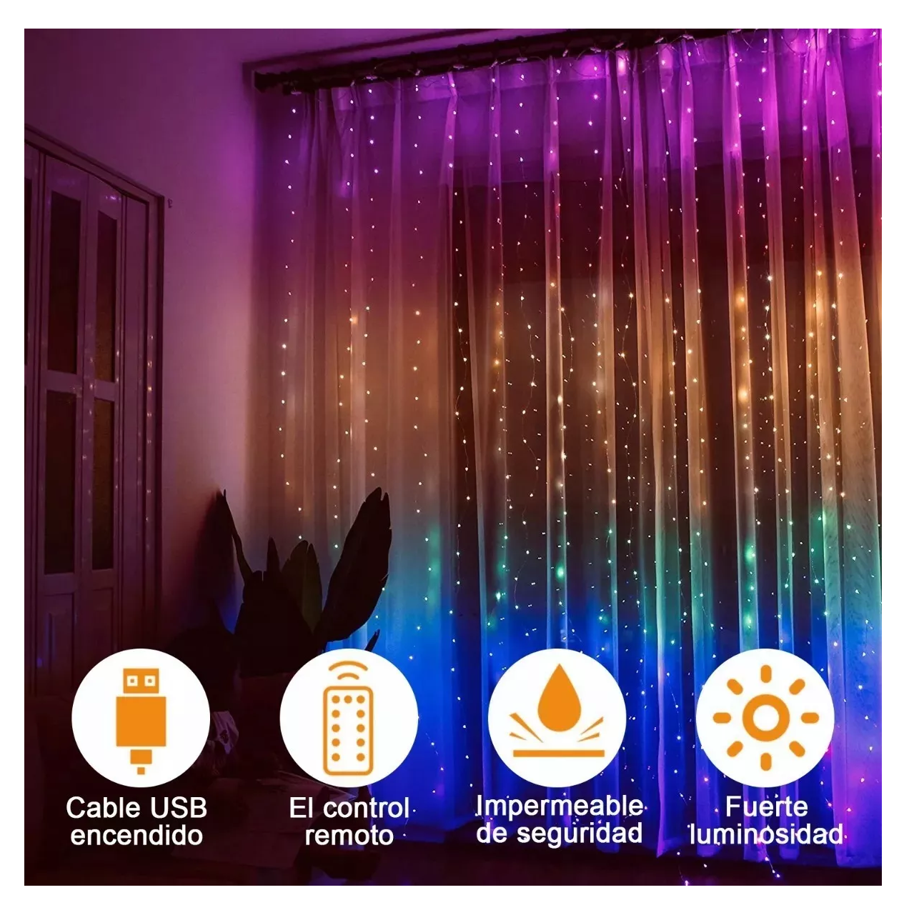 Foto 4 pulgar | Cortinas Serie De Luces 300 Led Decorativas Usb 3 X 3 M Tricolor