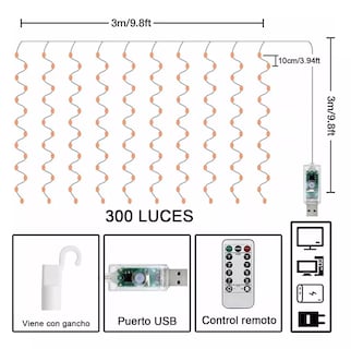 Foto 6 | Cortinas Serie De Luces 300 Led Decorativas Usb 3 X 3 M Tricolor
