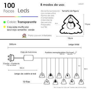 Foto 2 | Serie Navideña Cascada De Arbolitos Navideños Luz Led Multicolor 3.5mts