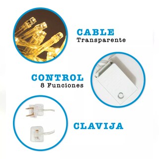 Foto 3 | Serie Luces Navideña Cascada 200 Led Kimhi Luz Blanco Calido 4 Mts 8 Modos Cable Transparente Decorativa