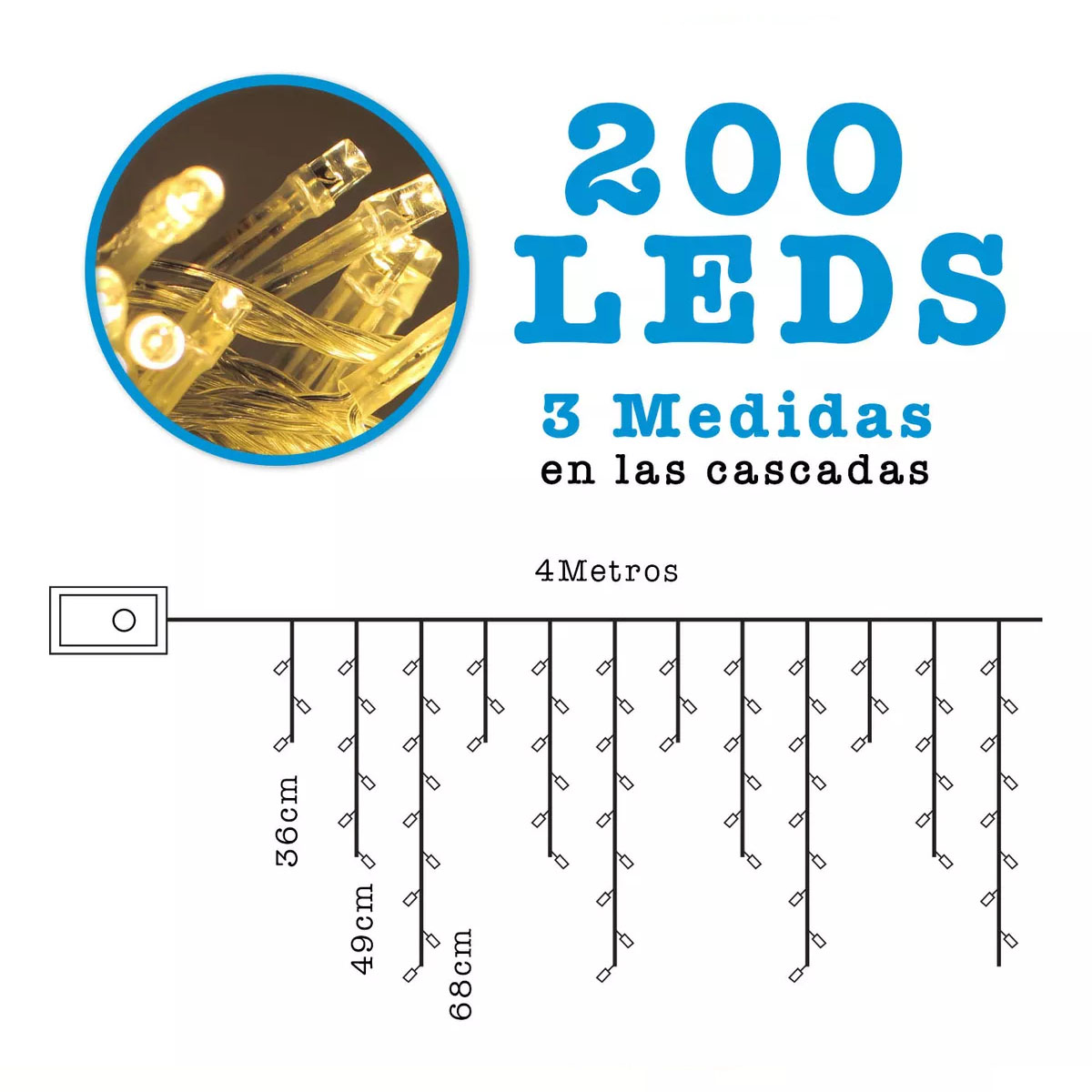 Foto 5 | Serie Luces Navideña Cascada 200 Led Kimhi Luz Blanco Calido 4 Mts 8 Modos Cable Transparente Decorativa