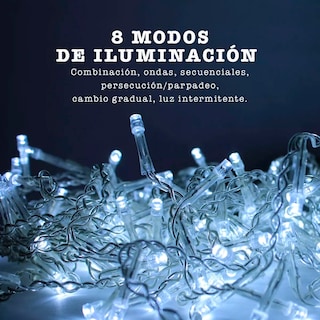 Foto 2 | Serie Luces Navideña Cascada 200 Led Kimhi Luz Blanca 4 Mts 8 Modos Cable Transparente Decorativa