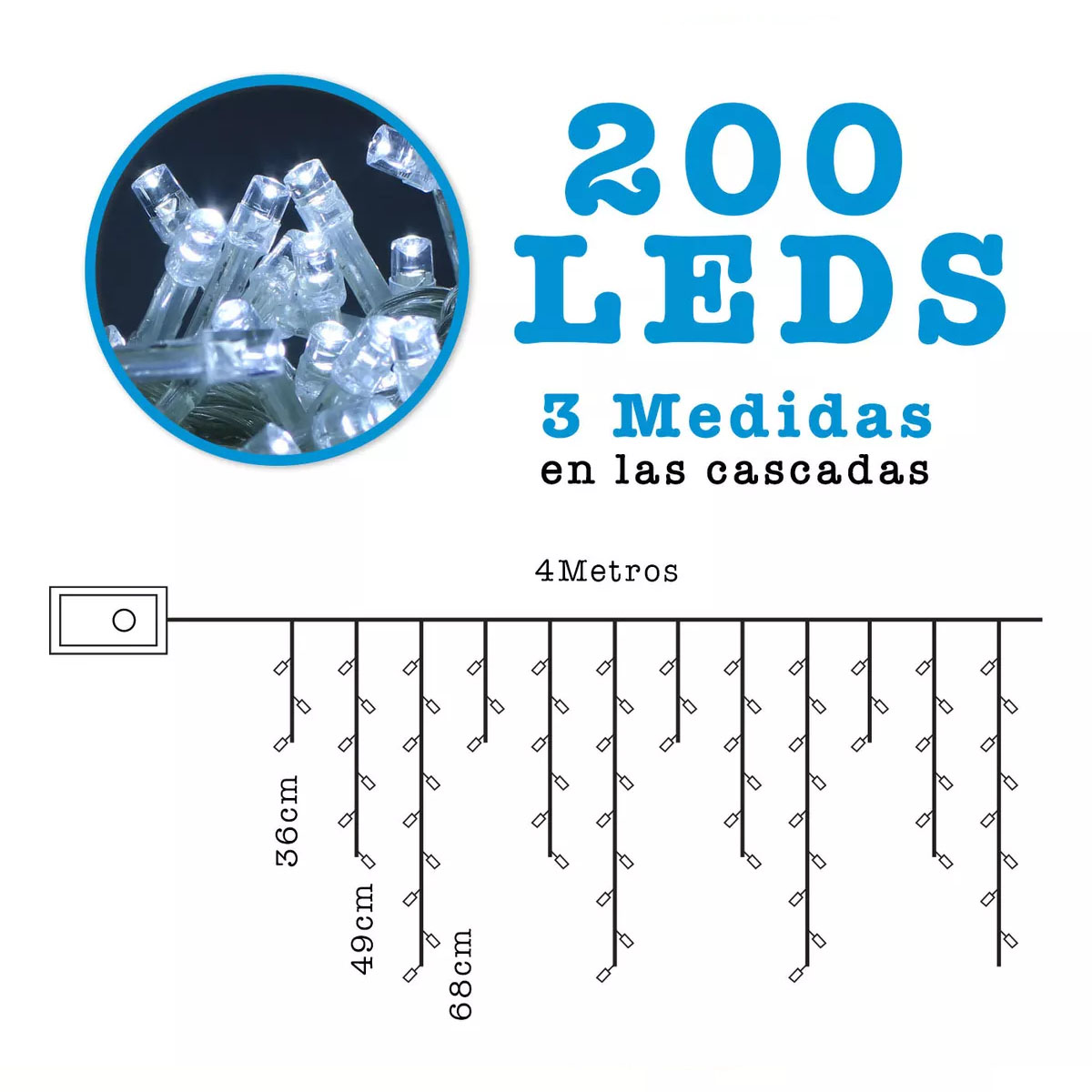 Foto 5 | Serie Luces Navideña Cascada 200 Led Kimhi Luz Blanca 4 Mts 8 Modos Cable Transparente Decorativa