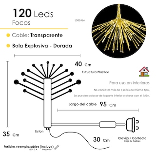 Foto 2 | Decoración Navideña Bola Explosiva Con 120 Luces Led Luz Cálida Función Destello