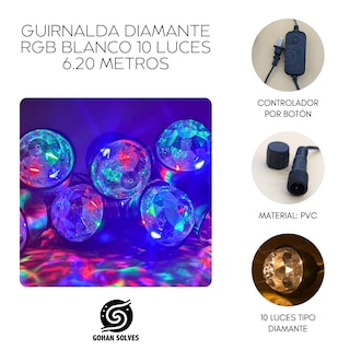 Foto 3 | Guirnalda Luces Led Rgb Decorativa Diamante Blanco, Luz Cálida Y Multicolor, Apta Para Uso En Jardín, Interior