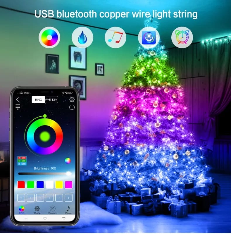 Foto 5 | Tira Led De 5m RGB-USB Con Bluetooth Impermeable- Control Por Aplicación-Para Decoración Navideña.