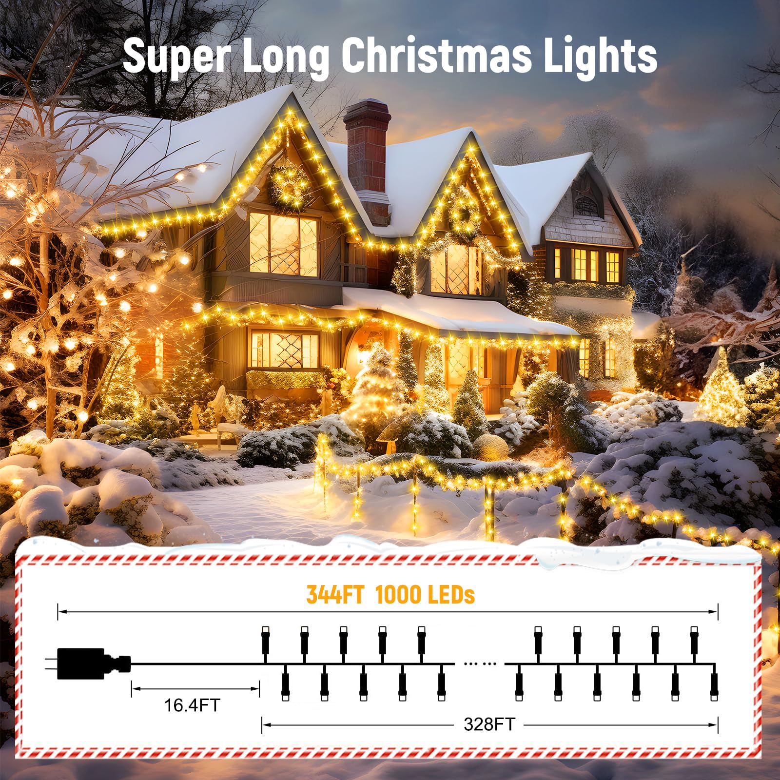 Foto 3 pulgar | Luces Led Minetom 1000 Para Árbol De Navidad, 328 Pies, Con 8 Modos - Venta Internacional.