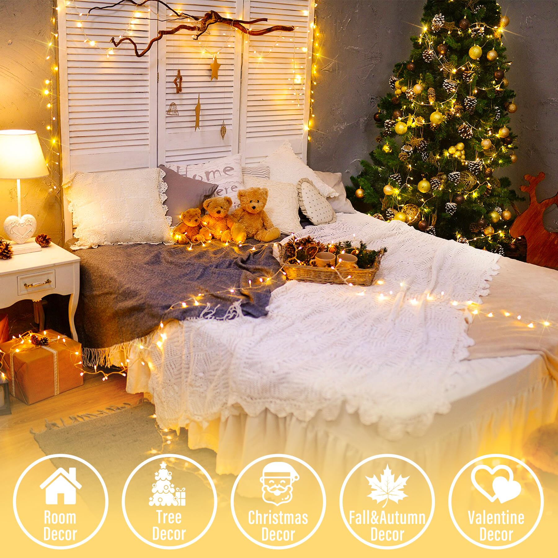 Foto 6 | Luces Navideñas Jmexsuss 200 Led, Blanco Cálido, 20 M, Interior/exterior - Venta Internacional.