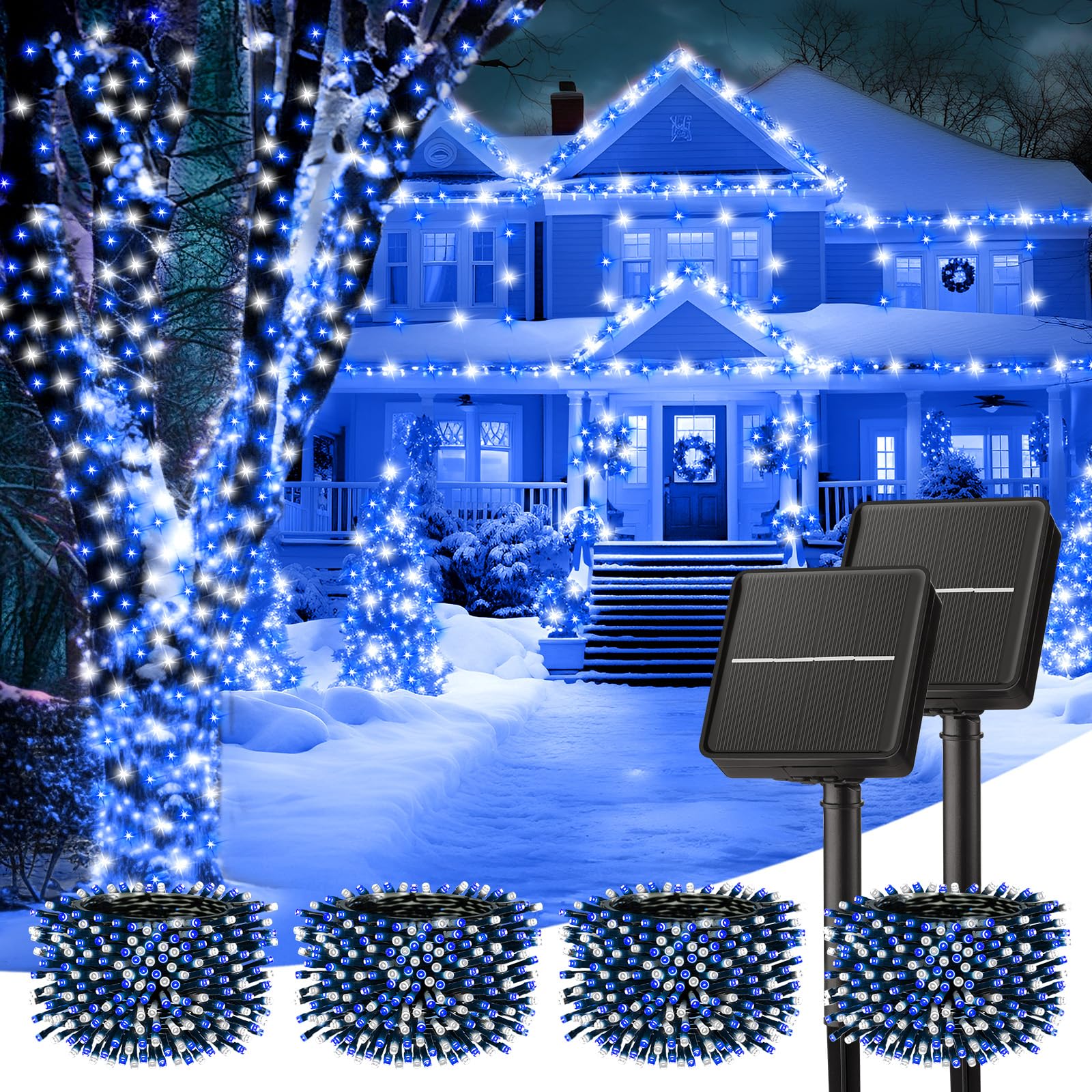 Guirnalda De Luces Solares Minetom 400 Led 160 M Azul Y Blanco - Venta Internacional. $1,144