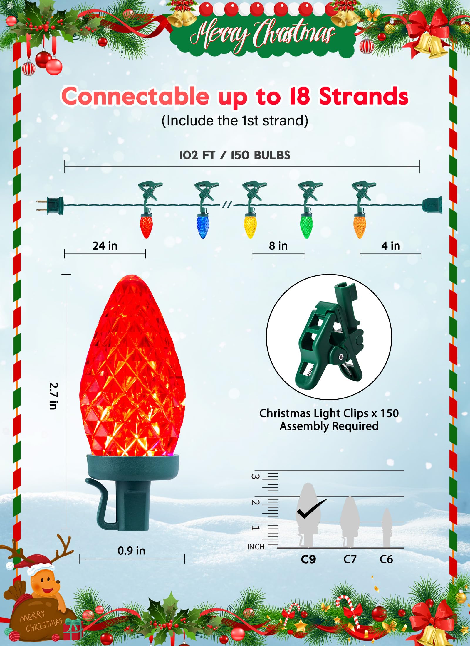 Foto 4 pulgar | Luces Navideñas Brightown C9 Led De 99 Pies Y 150 Pulgadas, Multicolor - Venta Internacional.