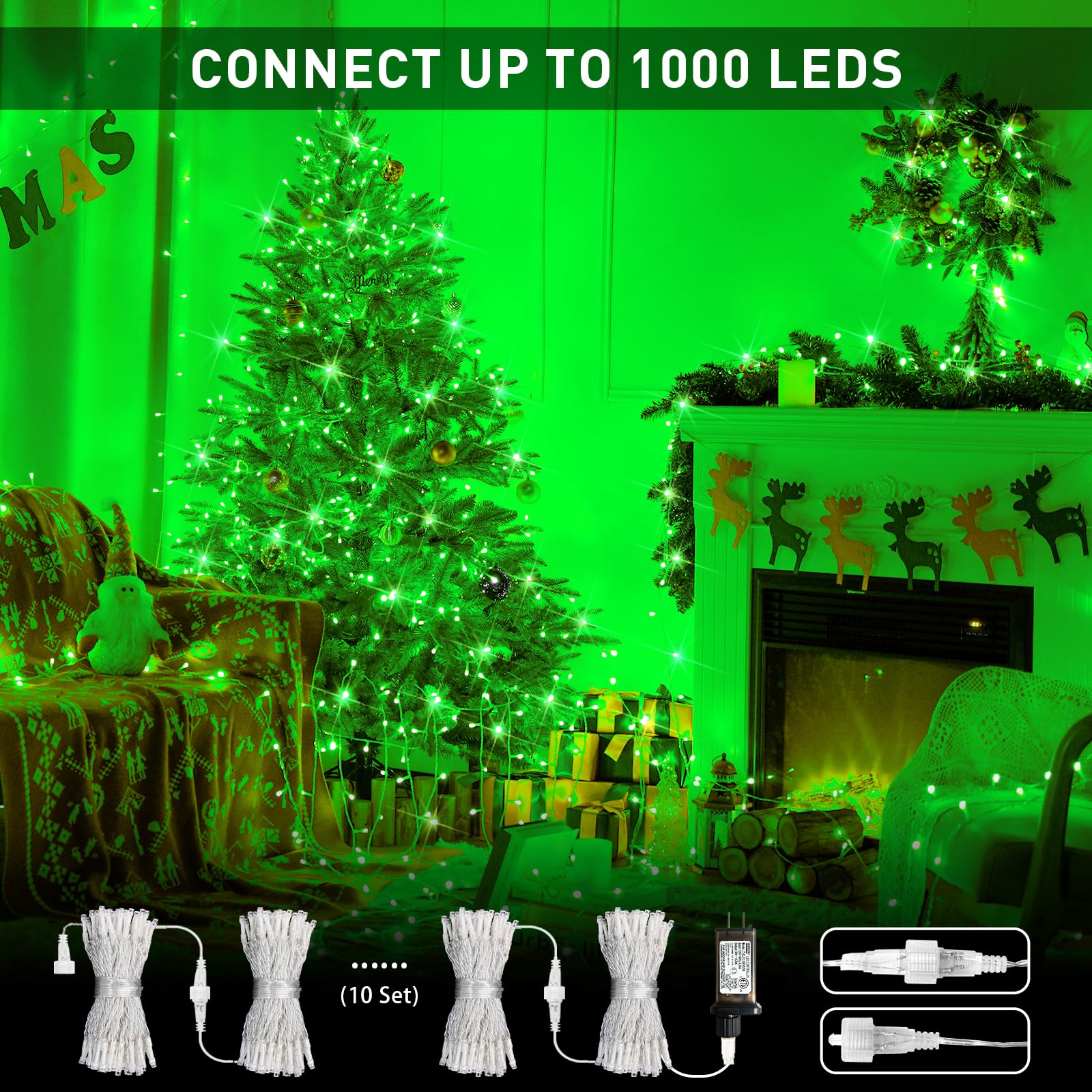 Foto 6 pulgar | Luces Navideñas Jmexsuss Conectables, 100 Led Verdes, 33 M - Venta Internacional.