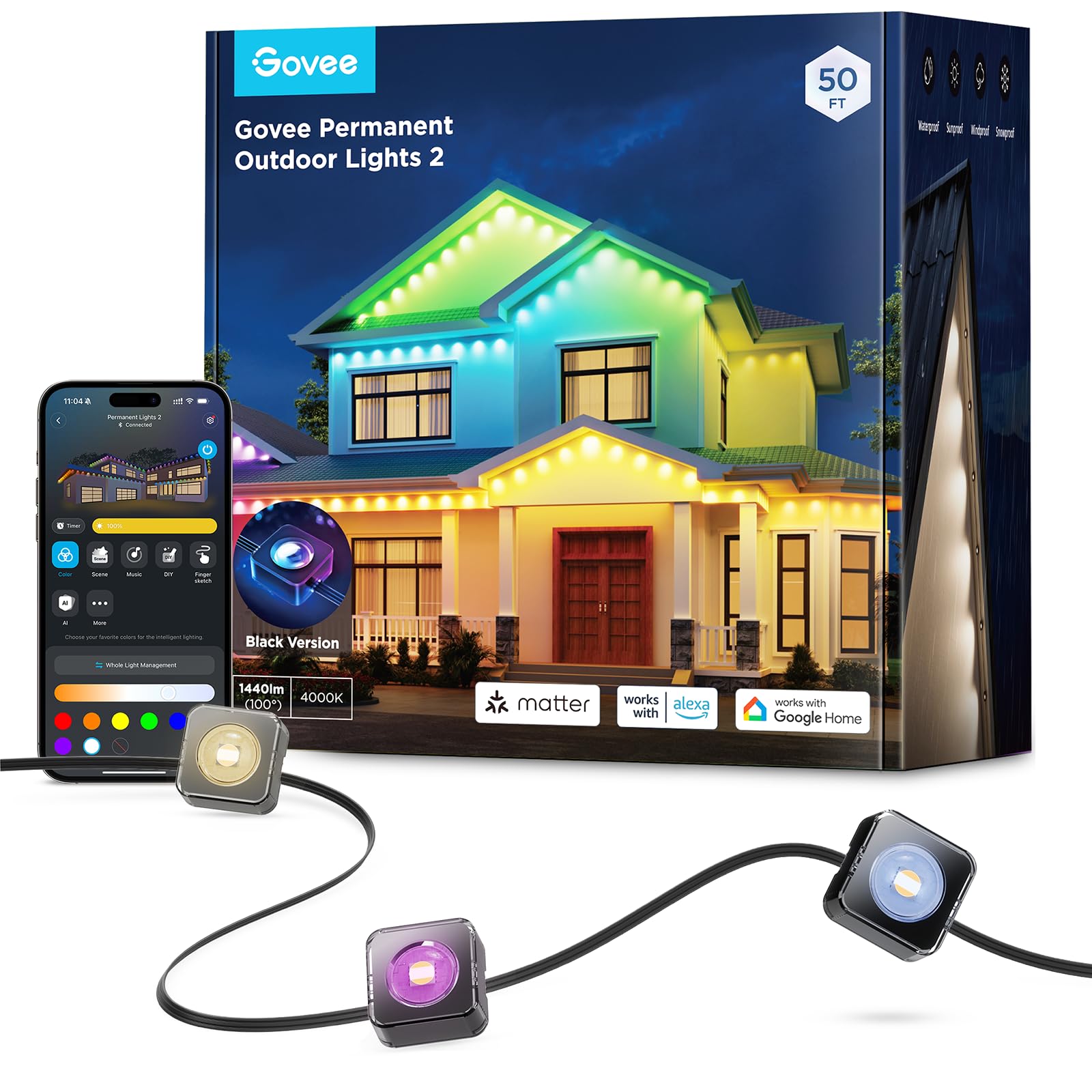Luces Exteriores Govee Permanent 2 Rgbic De 50 Pies Con 36 Led Ip67 - Venta Internacional. $6,047
