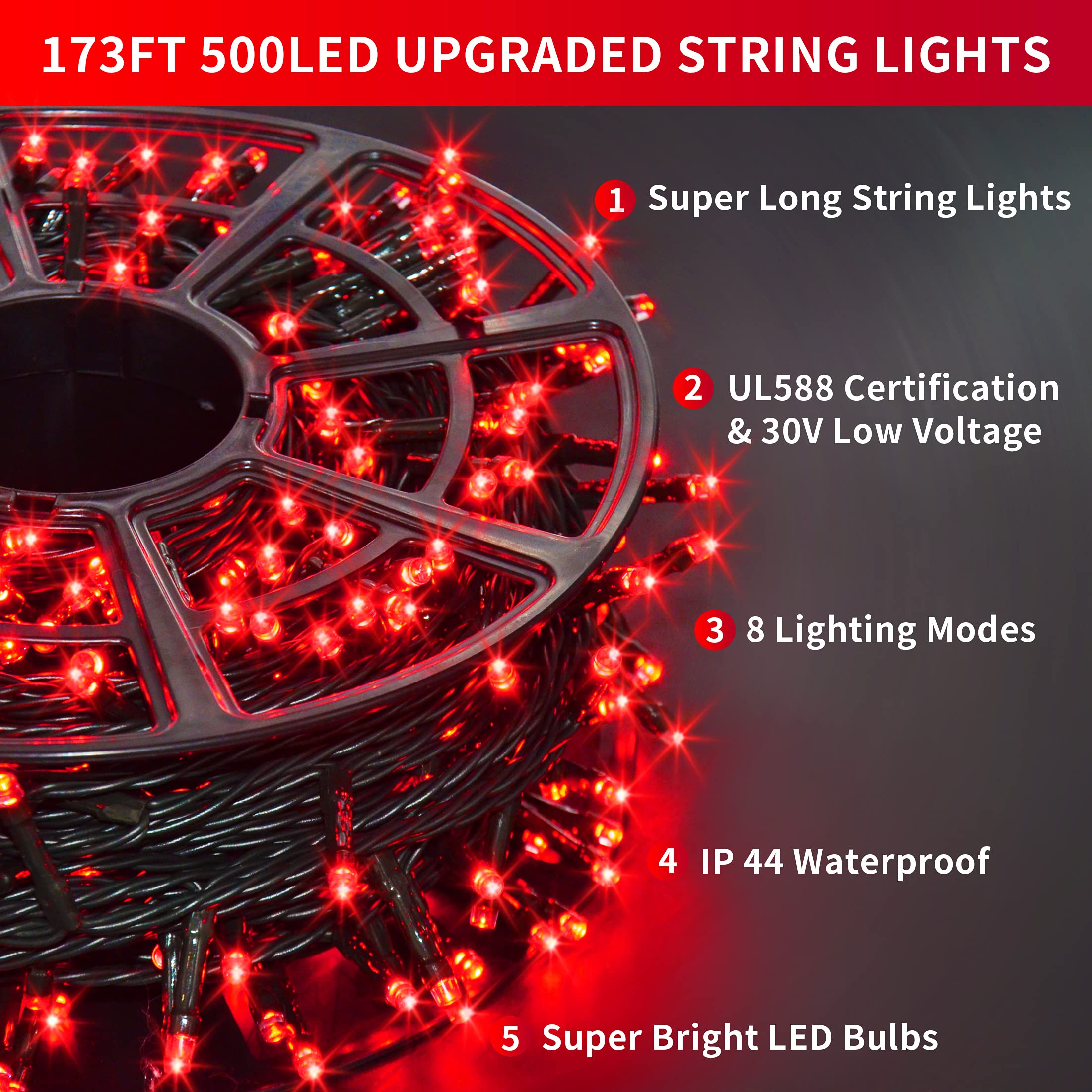 Foto 4 pulgar | Luces Navideñas Jmexsuss 500 Led Rojas 53m 8 Modos Para Exteriores - Venta Internacional.