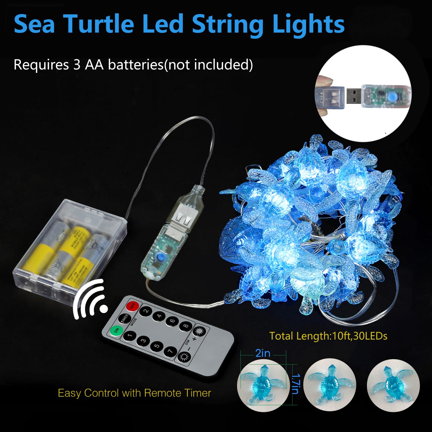 Foto 2 | Cadena De Luces Jashika Para Pared Náutica Navideña Con Forma De Tortuga Marina Azul - Venta Internacional.