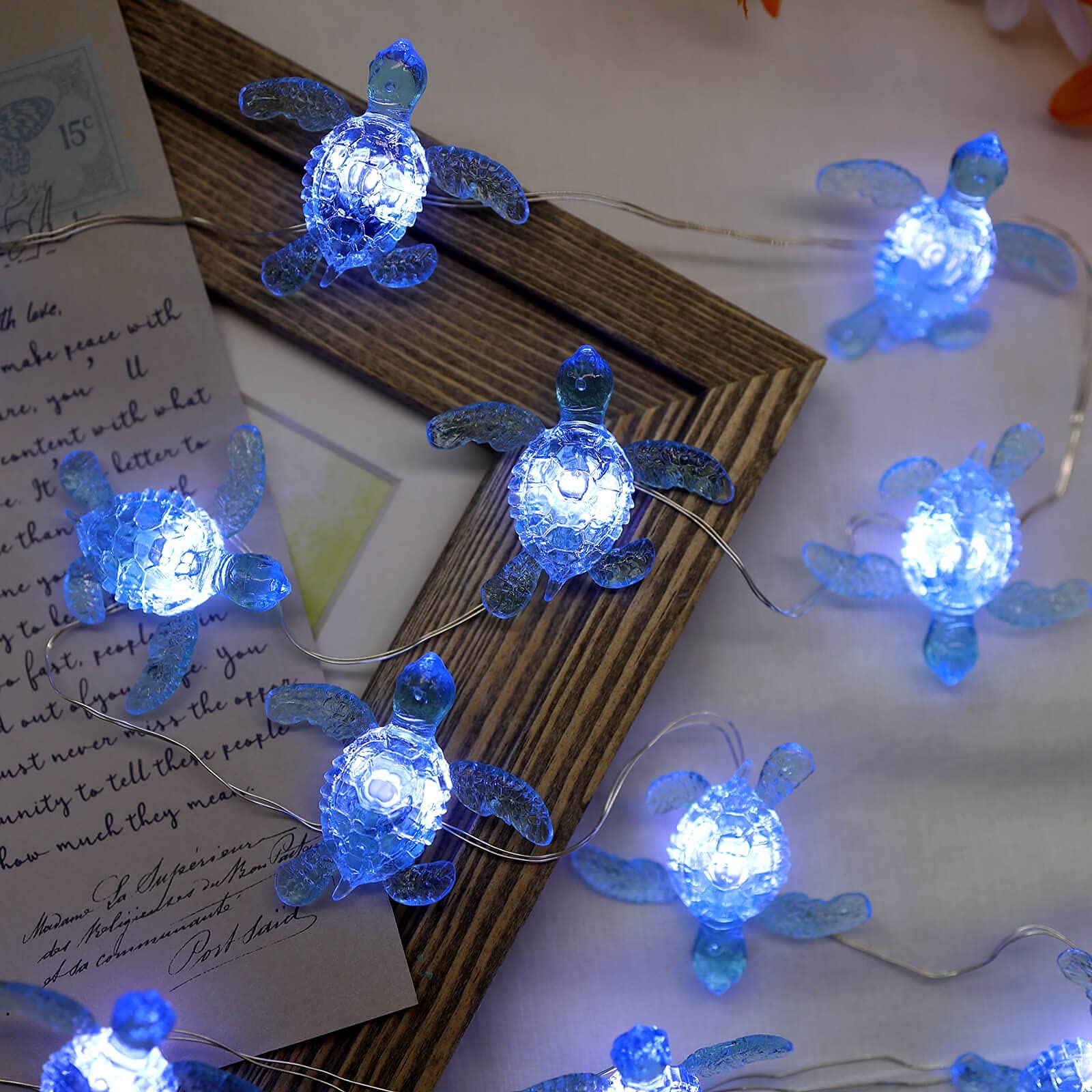 Foto 4 | Cadena De Luces Jashika Para Pared Náutica Navideña Con Forma De Tortuga Marina Azul - Venta Internacional.