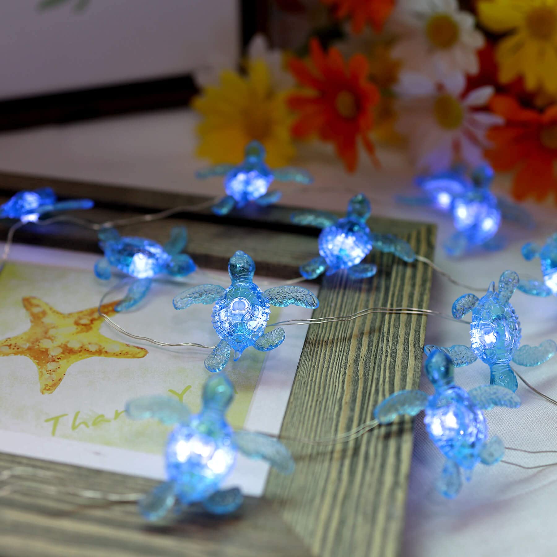 Foto 7 | Cadena De Luces Jashika Para Pared Náutica Navideña Con Forma De Tortuga Marina Azul - Venta Internacional.