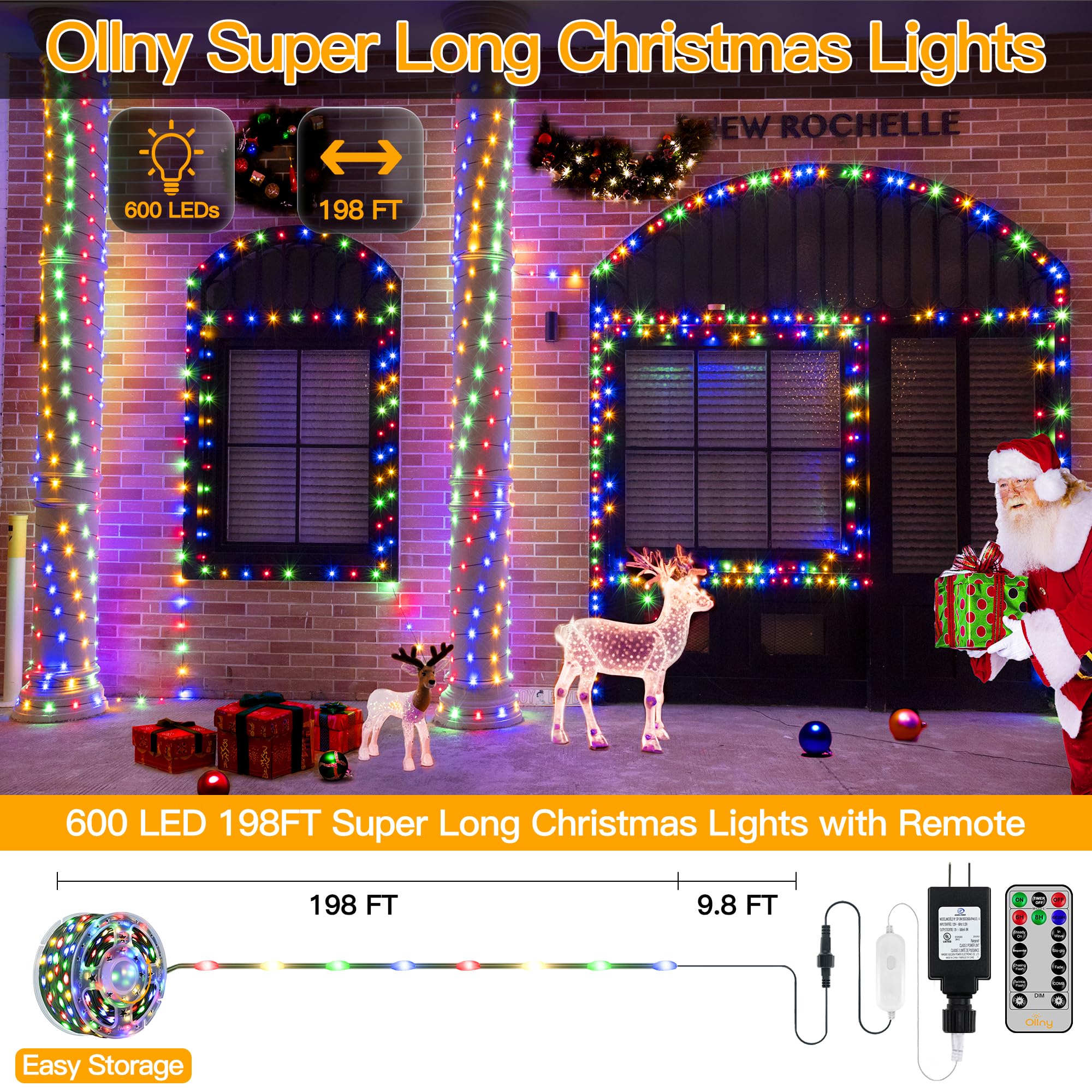 Foto 3 pulgar | Luces Navideñas Ollny, 60 M, 600 Led, Impermeables, Con Mando A Distancia - Venta Internacional.
