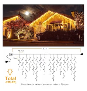 Foto 2 | Cortinas Serie Navideña Luces Cascada 200 Led Decorativas 4m Blanco Calido