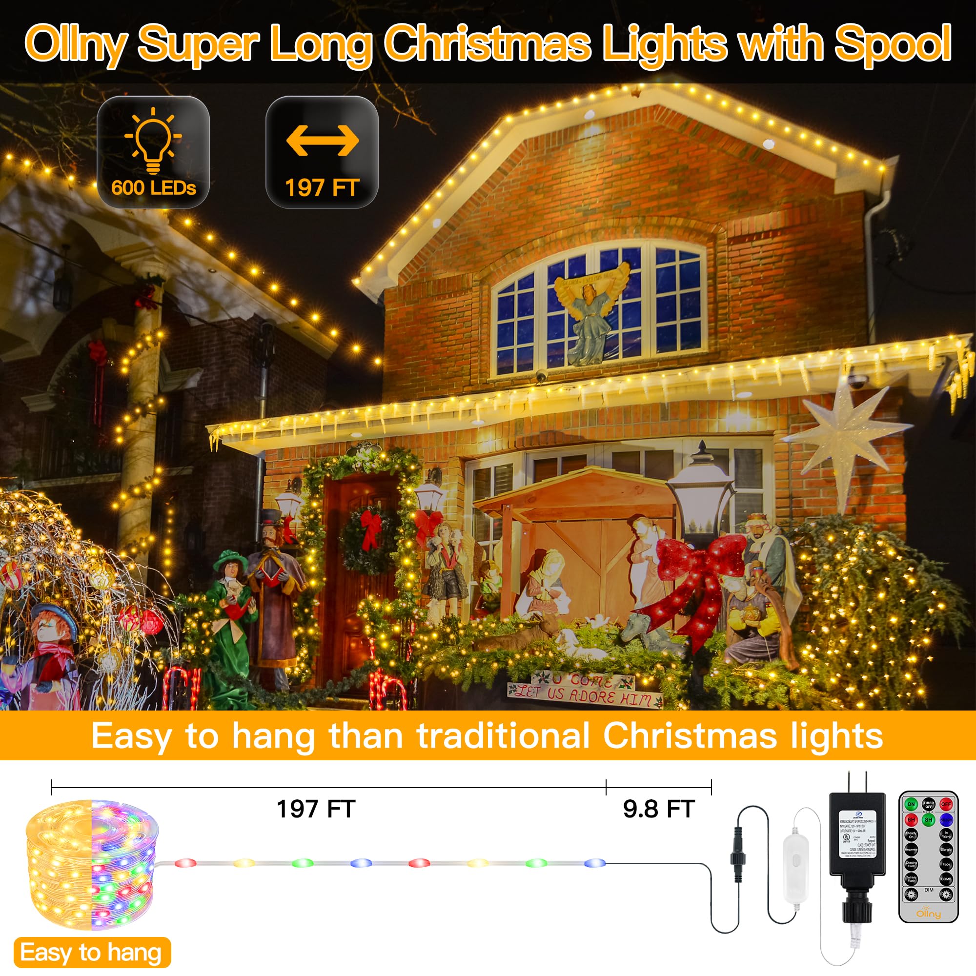 Foto 3 pulgar | Luces Navideñas Ollny Cálidas Y Multicolores 600 Led 60 M - Venta Internacional.