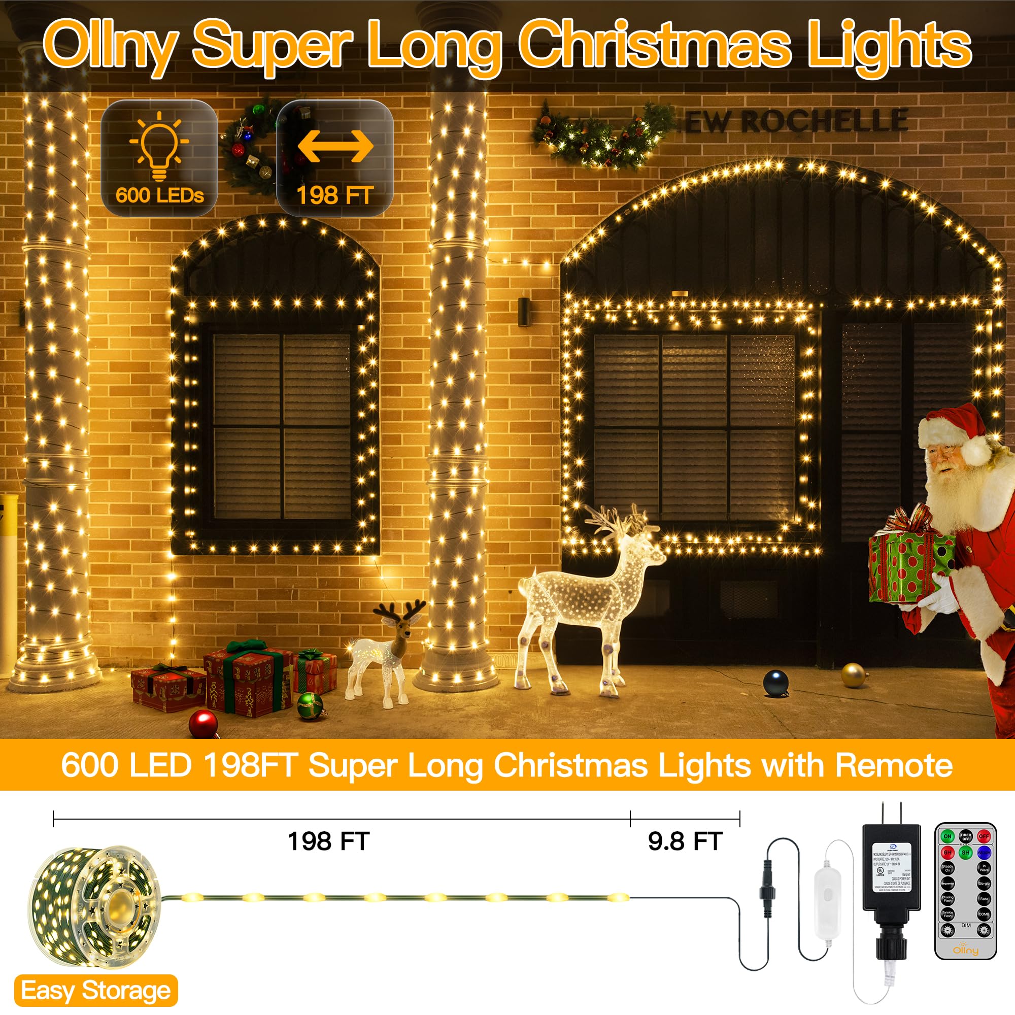 Foto 3 pulgar | Luces Navideñas Ollny, 60 M, 600 Led, Impermeables, Con Mando A Distancia - Venta Internacional.