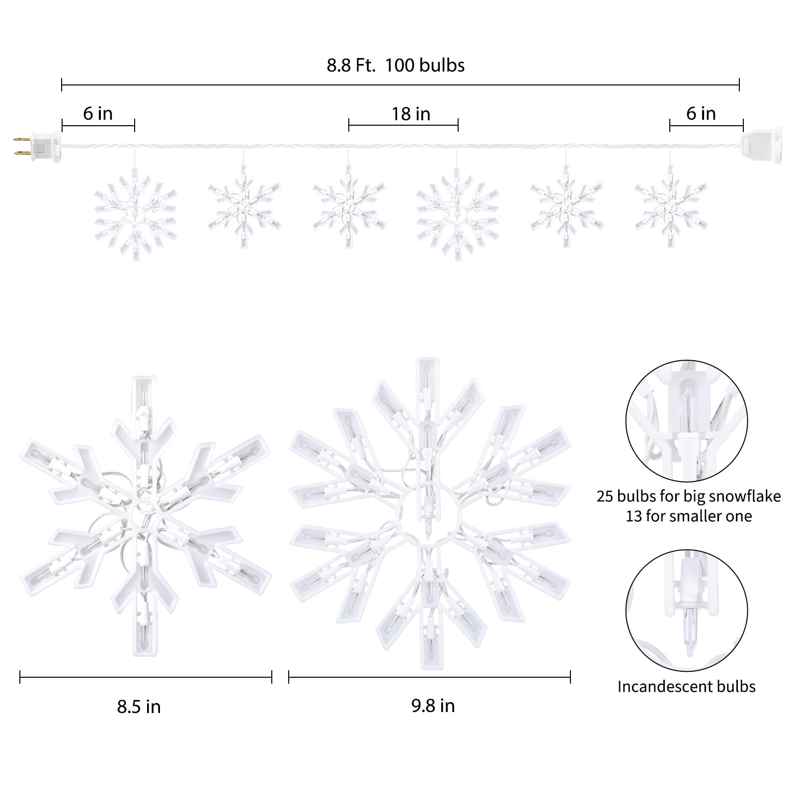 Foto 6 pulgar | Luces Navideñas Minetom Snowflake, 9 Pies, 100 Led - Venta Internacional.