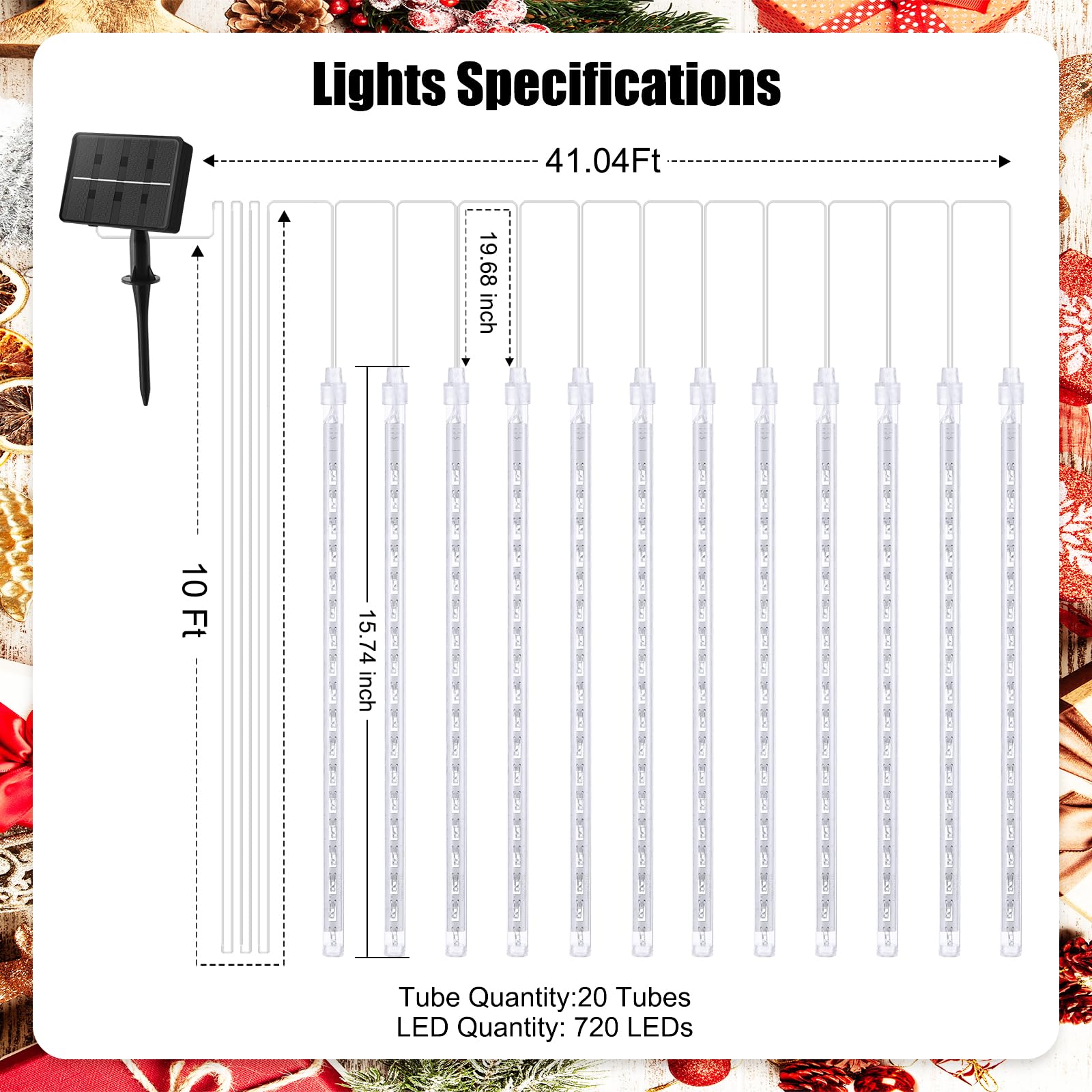 Foto 7 pulgar | Luces De Ducha Meteor Brightown, 20 Tubos, 40 Cm, 720 Led, Solares - Venta Internacional.