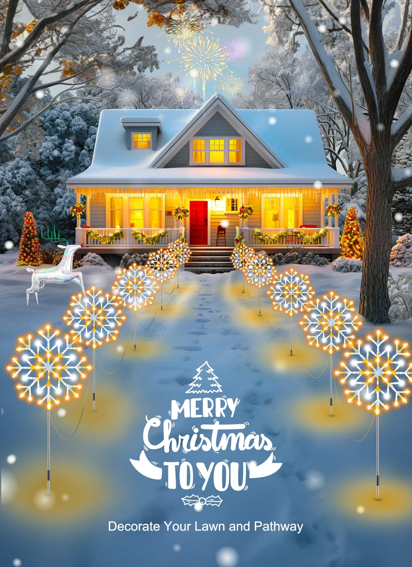 Foto 4 pulgar | Luces Con Forma De Copo De Nieve Brightown Outdoor Christmas, 10 Grandes - Venta Internacional.