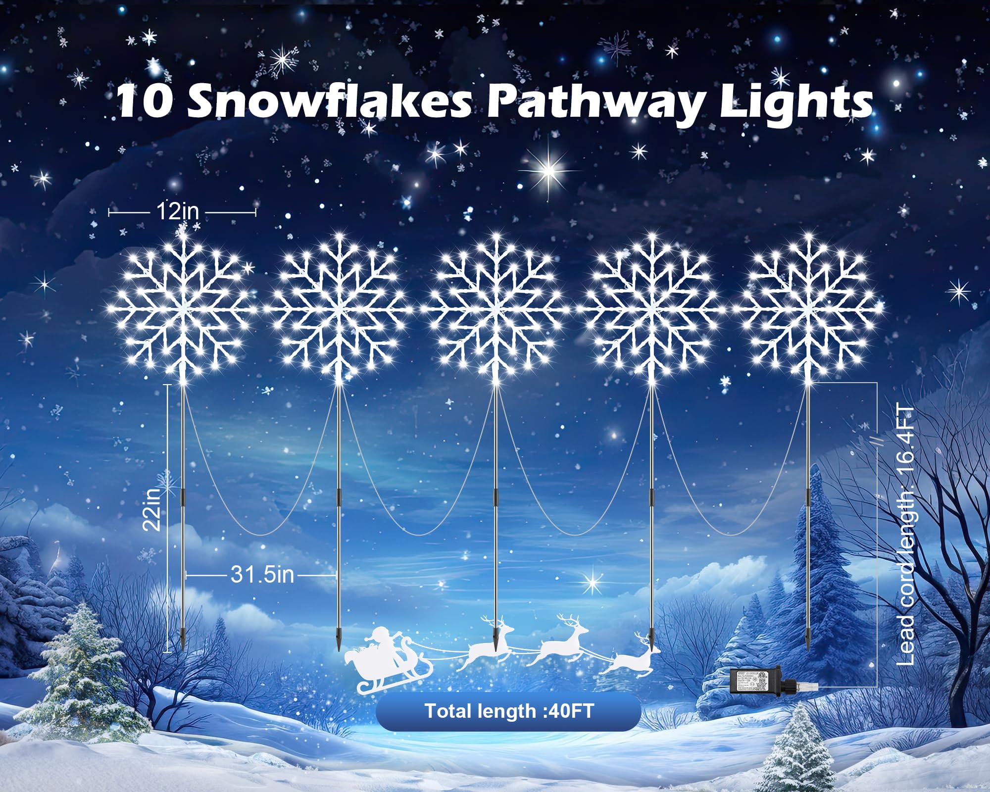 Foto 5 pulgar | Luces Con Forma De Copo De Nieve Brightown Outdoor Christmas, 10 Grandes - Venta Internacional.