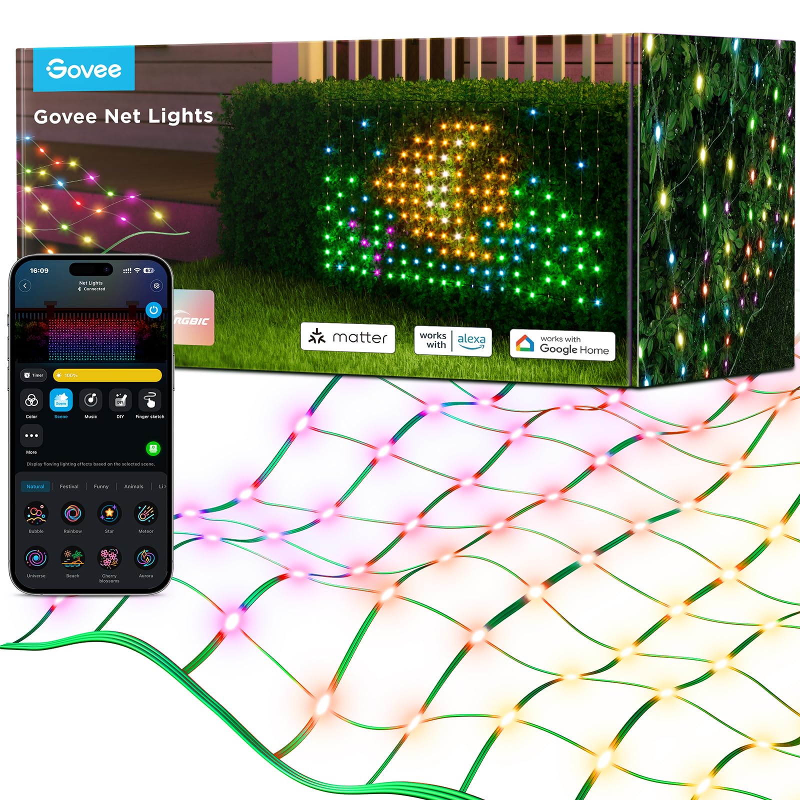 Foto 2 pulgar | Luces De Red Para Exteriores Govee, 0,85 × 1,43 M, Rgbic, 240 Led, Ip65 - Venta Internacional.