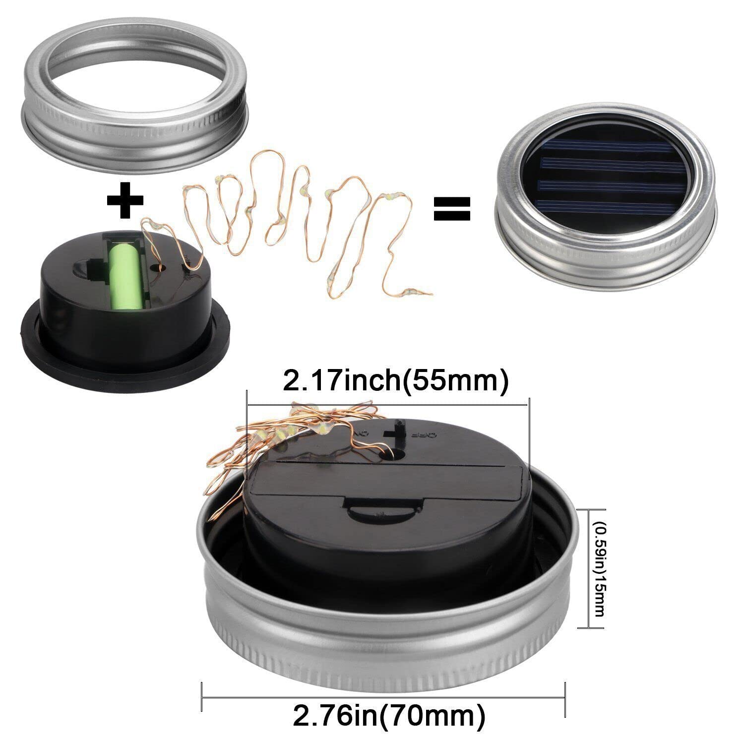 Foto 6 pulgar | Cadena De Luces Solares Para Tarros De Cristal, 20 Led, Color Blanco Cálido - Venta Internacional.