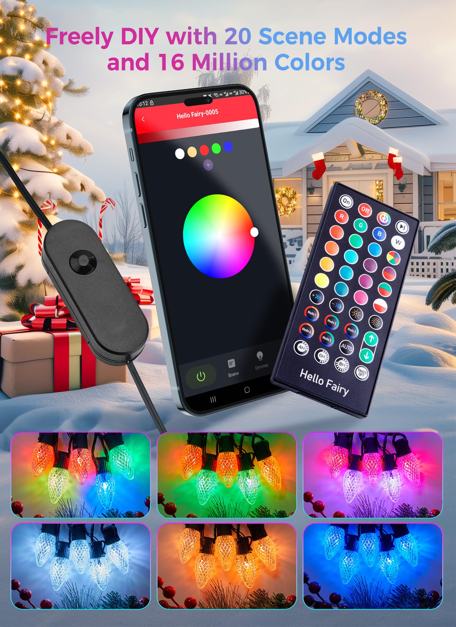Foto 3 pulgar | Luces Navideñas Brightown Smart C9 Led / 50 Pies / 75 RGB / 58 Modos - Venta Internacional