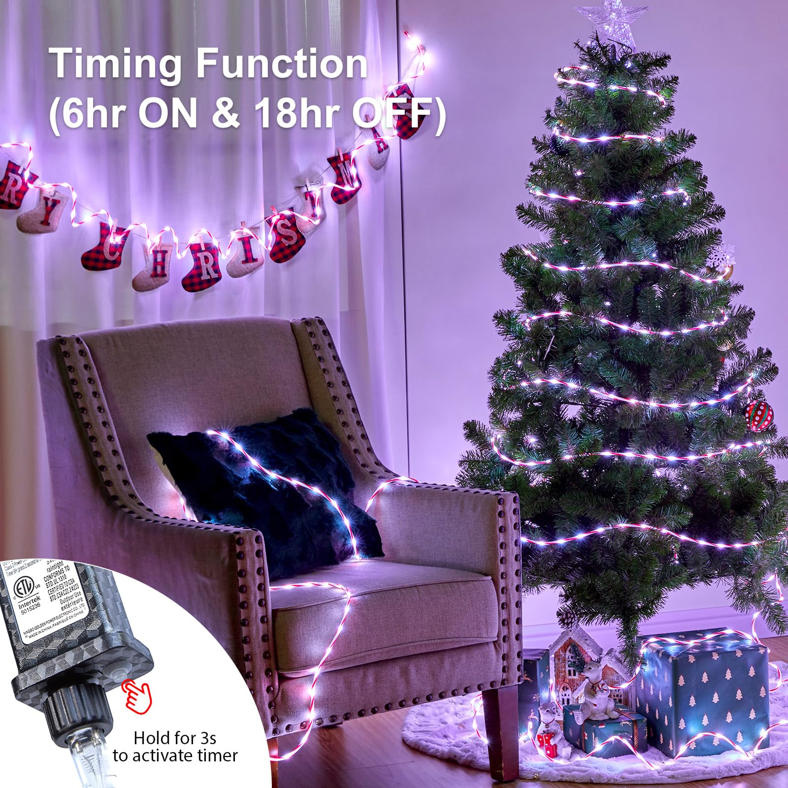 Foto 4 pulgar | Christmas Lights Minetom, 66 Pies, 400 Led, Bastones De Caramelo, Cuerda Blanca - Venta Internacional.