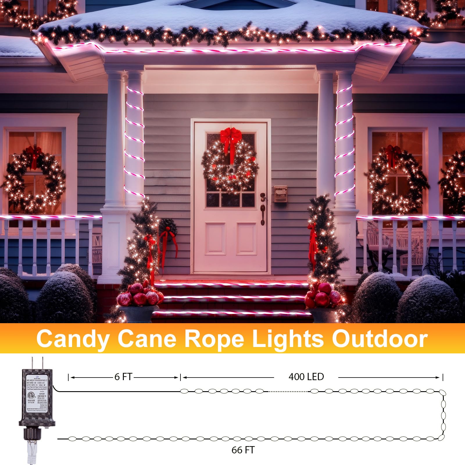 Foto 7 | Christmas Lights Minetom, 66 Pies, 400 Led, Bastones De Caramelo, Cuerda Blanca - Venta Internacional.