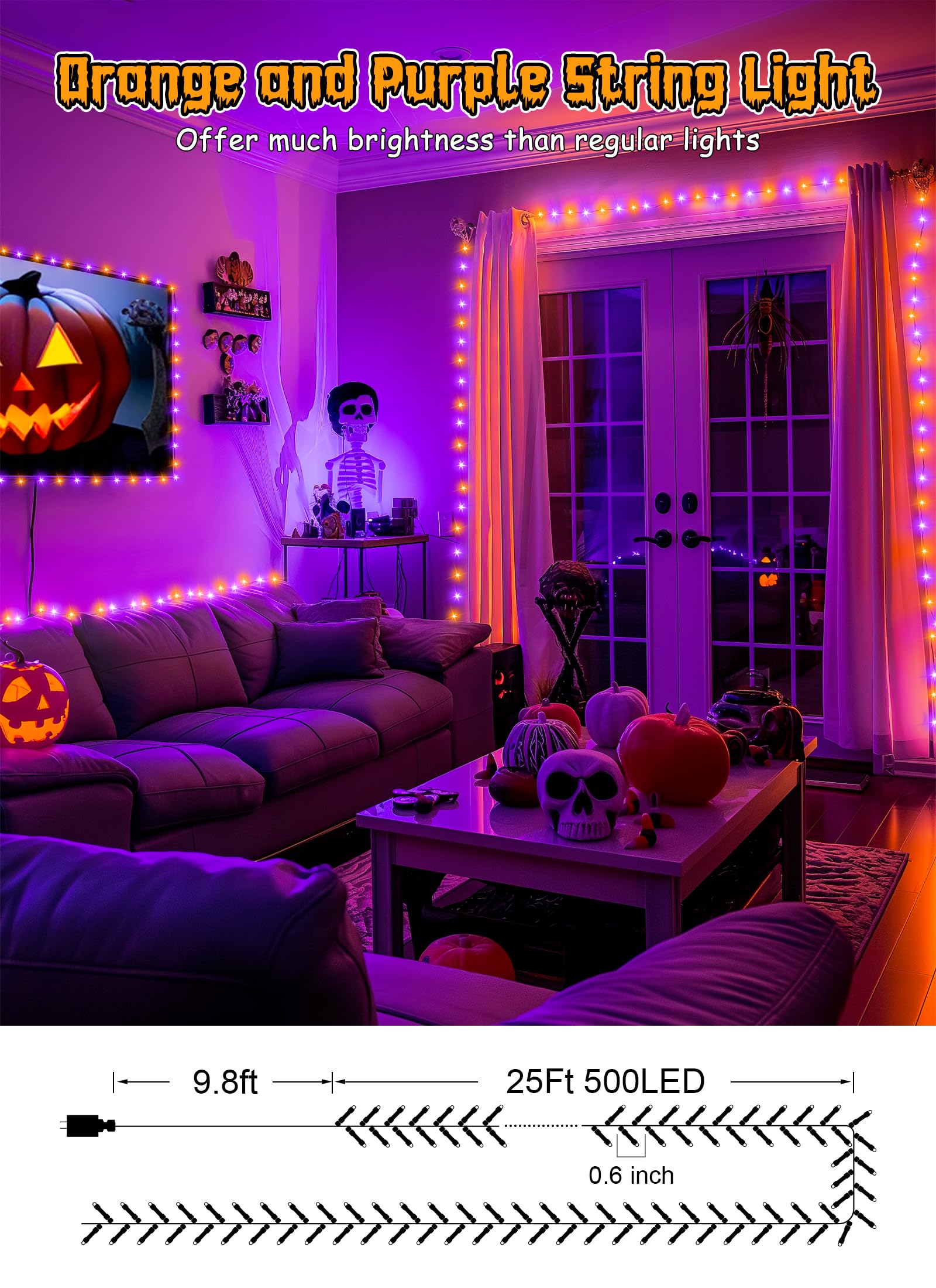 Foto 4 pulgar | Cadena De Luces Led Brightown 500 Para Halloween, 7,6 M, Color Naranja Y Morado - Venta Internacional.