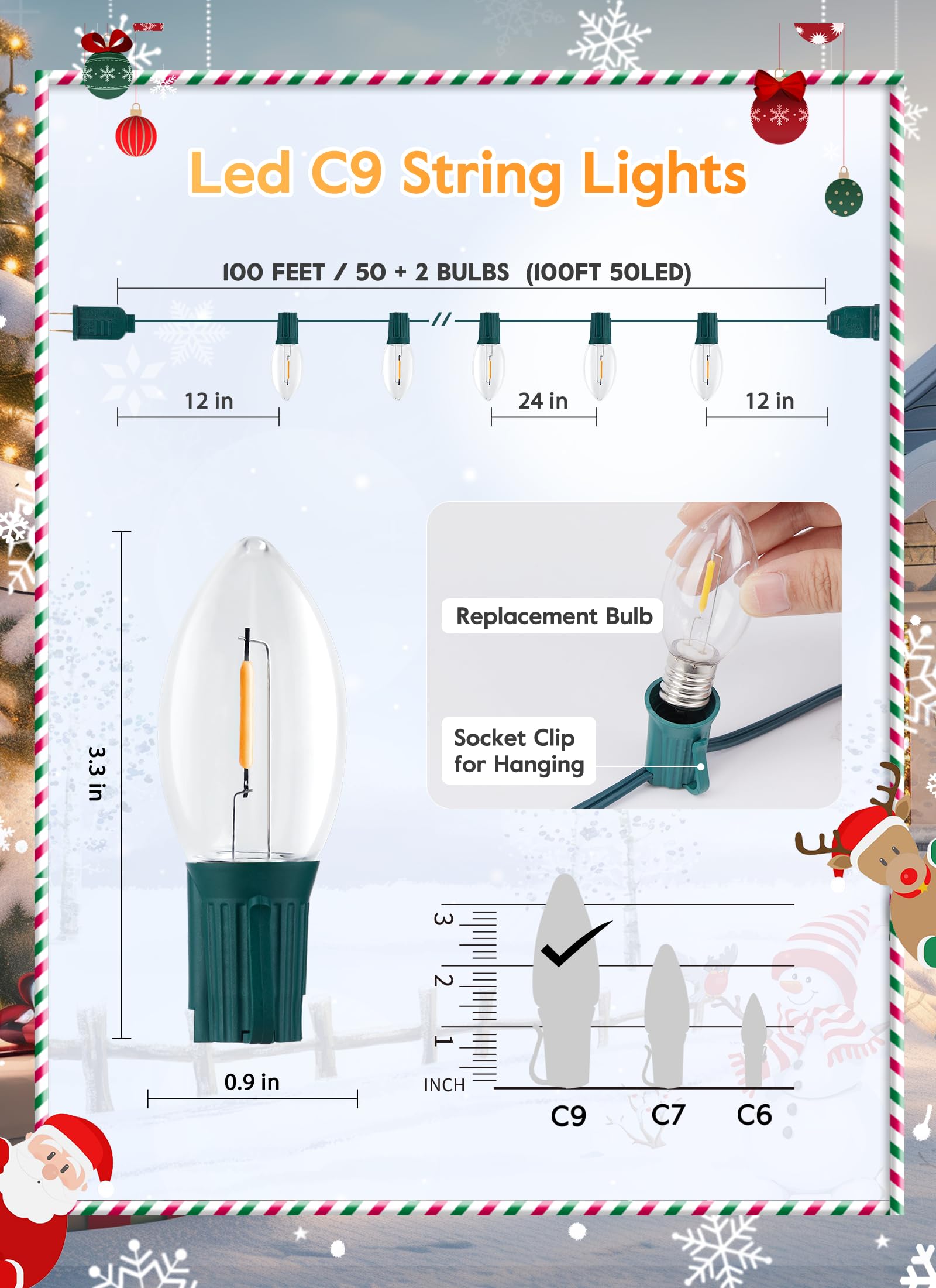 Foto 5 pulgar | Luces Navideñas Brightown Vintage C9 Led De 30 M, 50 Bombillas Cálidas  - Venta Internacional.