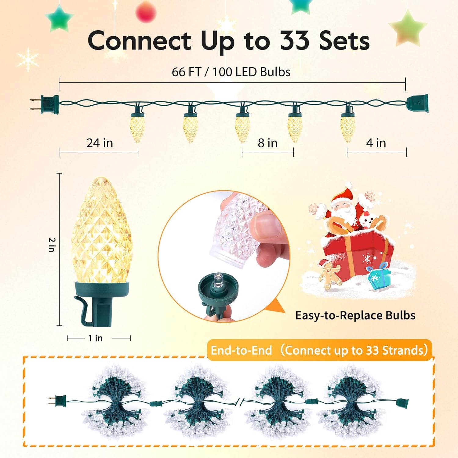 Foto 3 | Cadena De Luces Navideñas Brightown C9 Led, 20 M, 100 Luces - Venta Internacional.