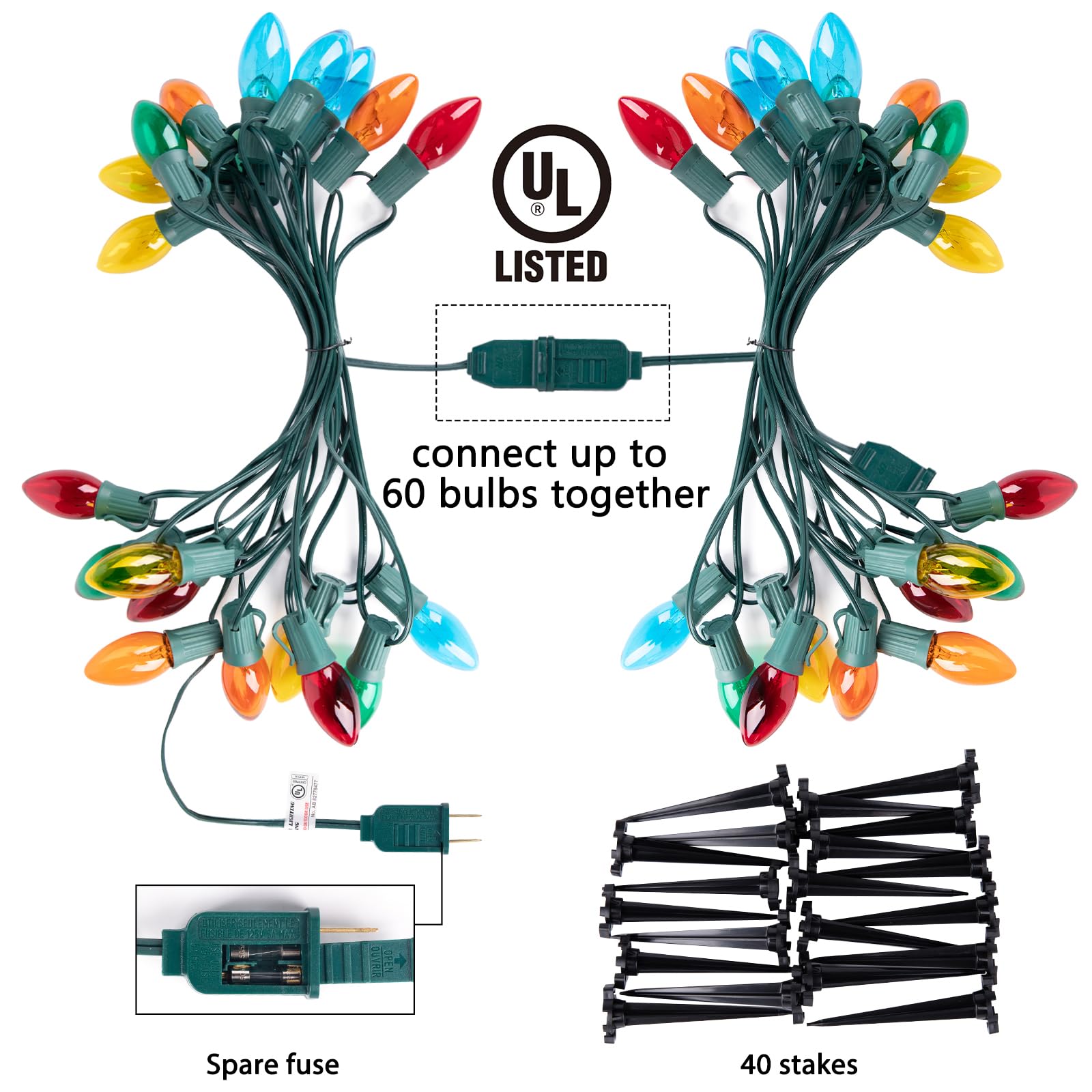 Foto 6 pulgar | Luces Christmas Pathway Lights Brightown De 51,4 M Con 40 Bombillas Multicolores - Venta Internacional.