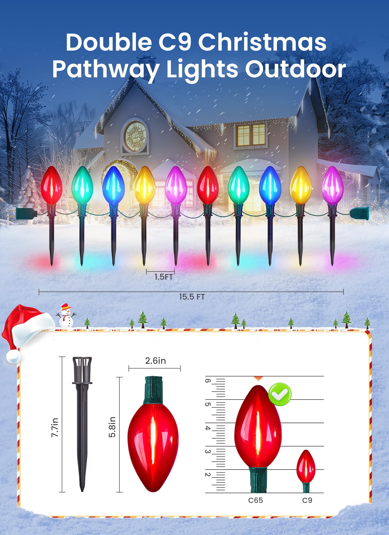 Foto 3 pulgar | Pathway Lights Minetom Double C9 Christmas 4 M 10 Led - Venta Internacional.